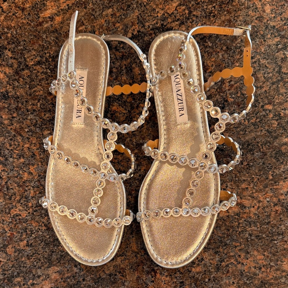 Aquazzura Shimmering Silver Crystal Sandals